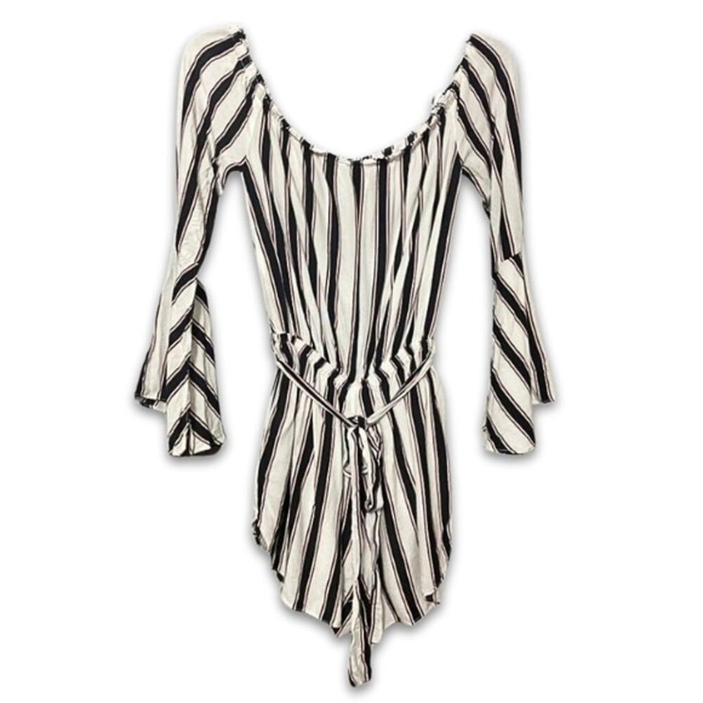 Lumiere Black White Striped Romper Small Tie Front Y2K Aesthetic Cute Summer